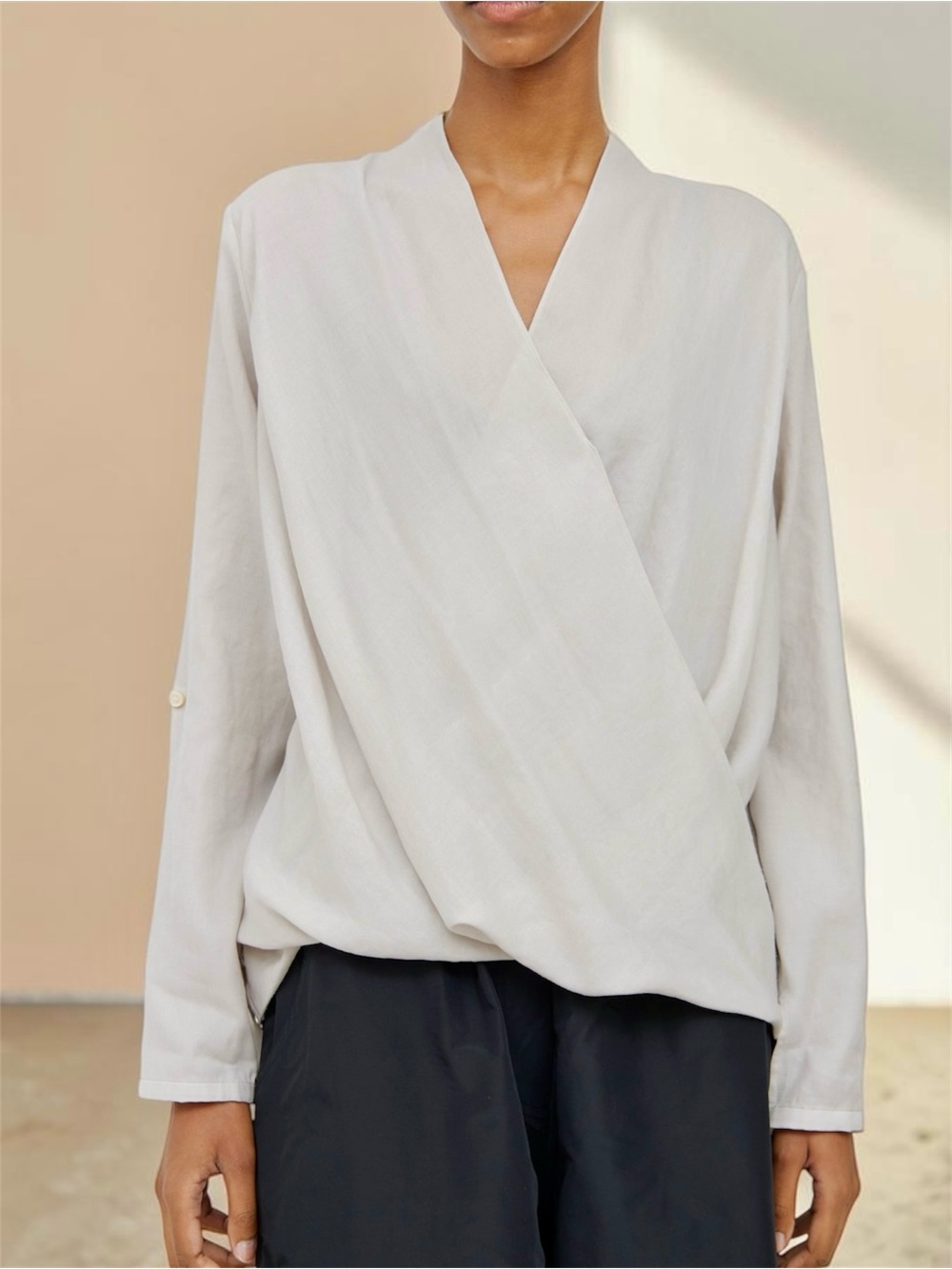 HELMUT LANG    Drape Wrap V Neck Casual Blouse • lightweight summer top  S